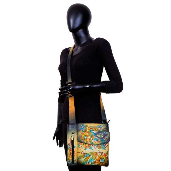 Hand-Painted Women Crossbody Sling Bag –Ladies' Leather Over the Shoulder Purse - Picture 7 of 7